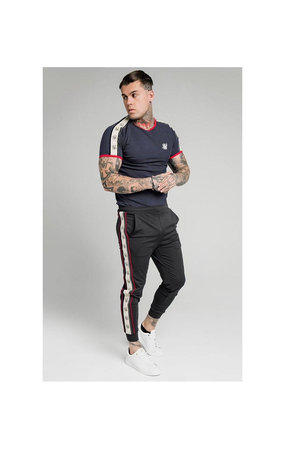Load image into Gallery viewer, SikSilk S/S Premium Ringer Gym Tee - Navy (2)
