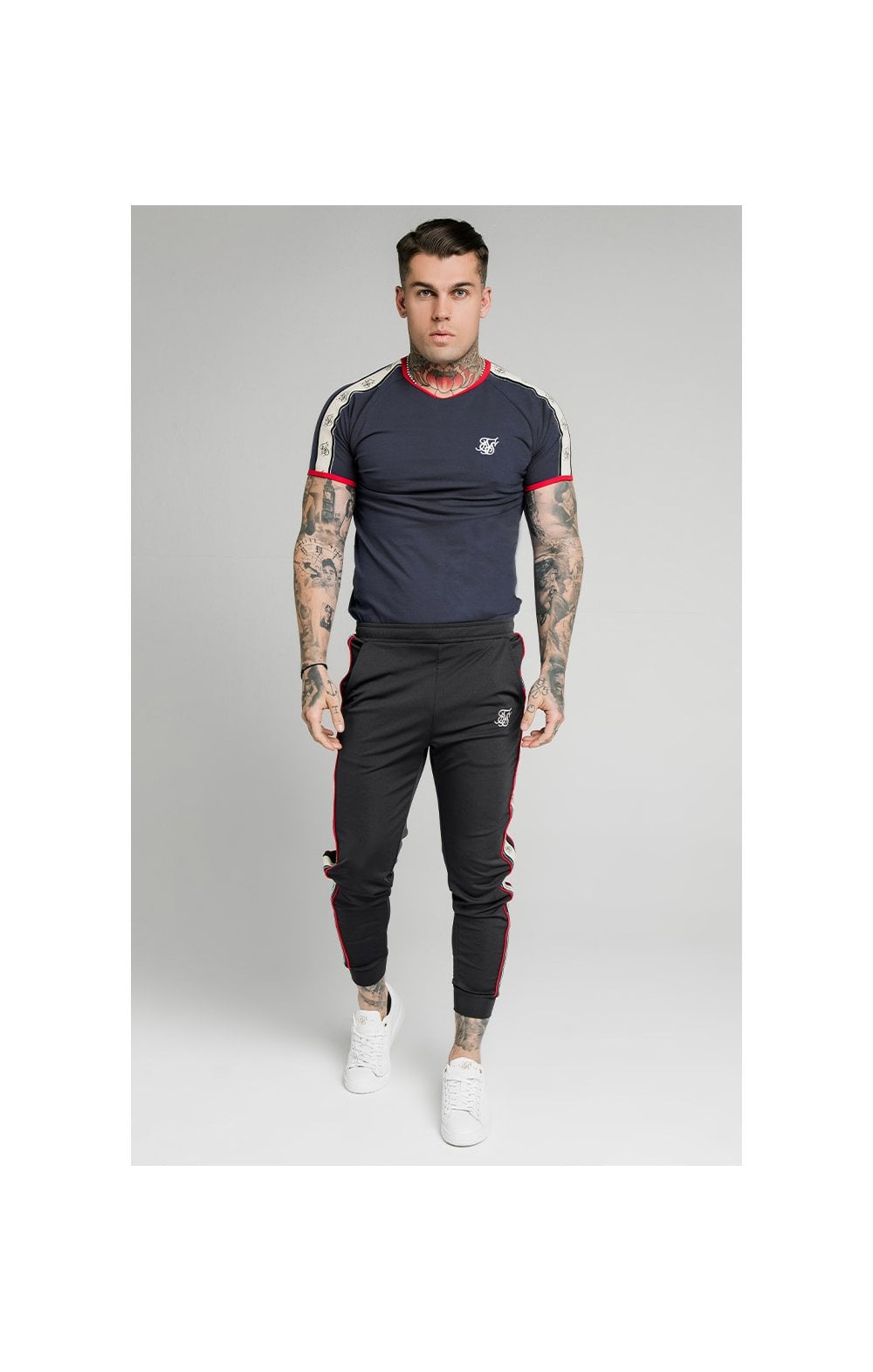 Load image into Gallery viewer, SikSilk S/S Premium Ringer Gym Tee - Navy (3)