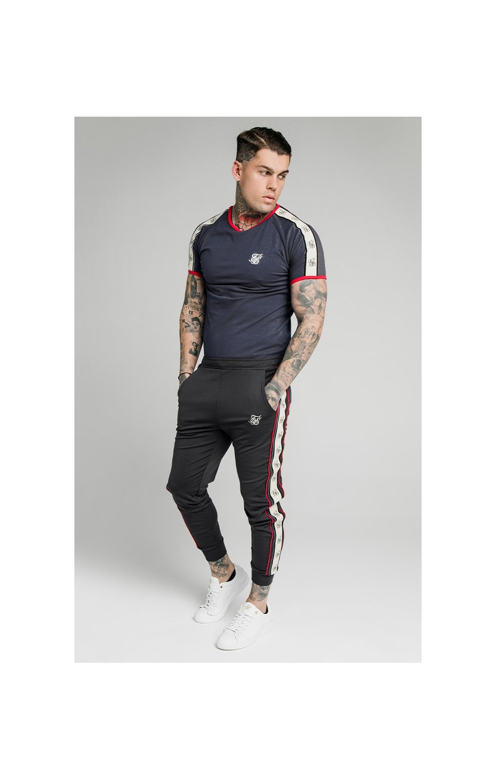 Load image into Gallery viewer, SikSilk S/S Premium Ringer Gym Tee - Navy (4)