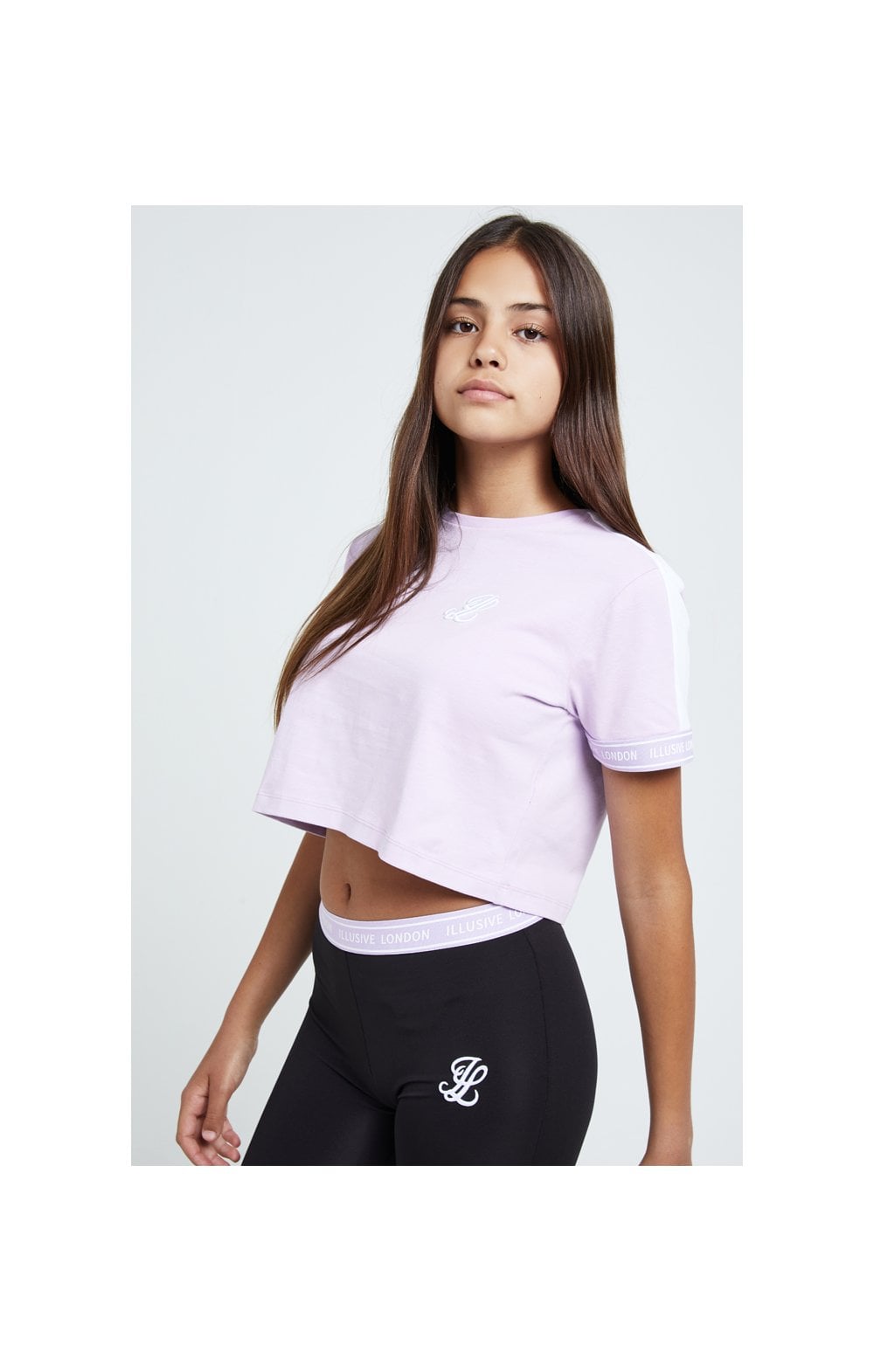 Load image into Gallery viewer, Illusive London Tape Cuff Crop Tee - Lilac