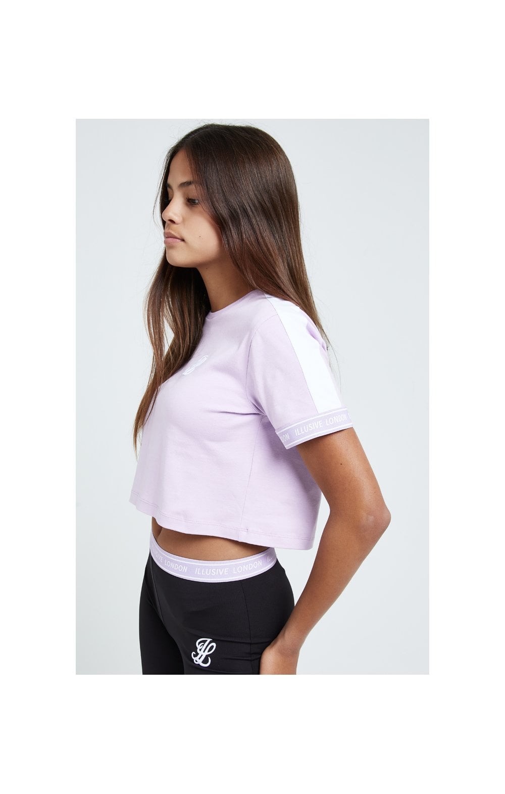 Load image into Gallery viewer, Illusive London Tape Cuff Crop Tee - Lilac (1)