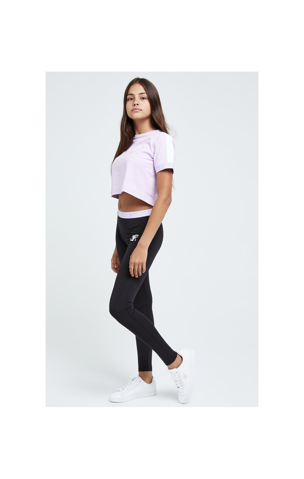Load image into Gallery viewer, Illusive London Tape Cuff Crop Tee - Lilac (2)