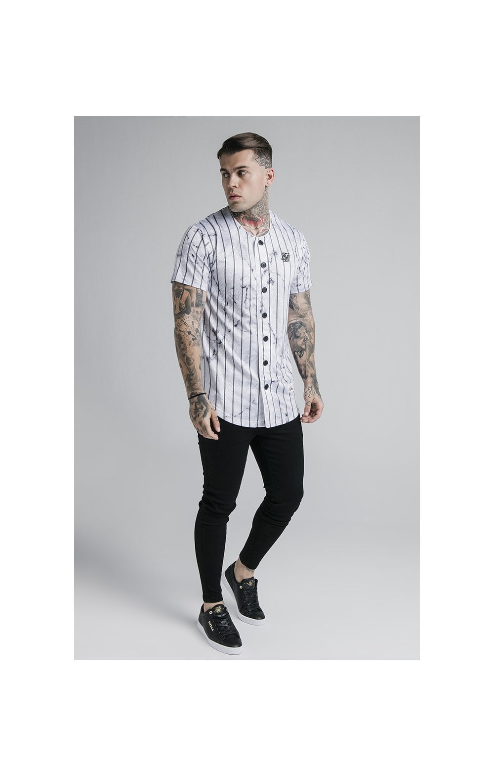 Load image into Gallery viewer, SikSilk Marble Stripe Baseball Jersey - Grey &amp; White (5)
