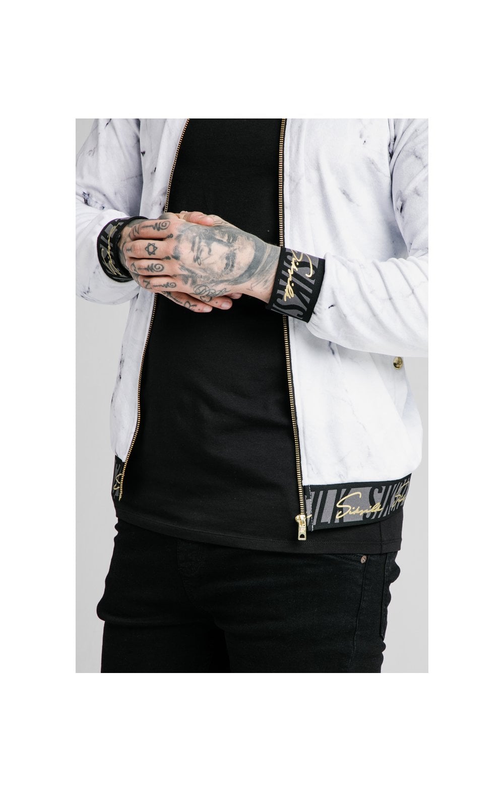 Load image into Gallery viewer, SikSilk Marble Velour Bomber - Grey &amp; White (2)