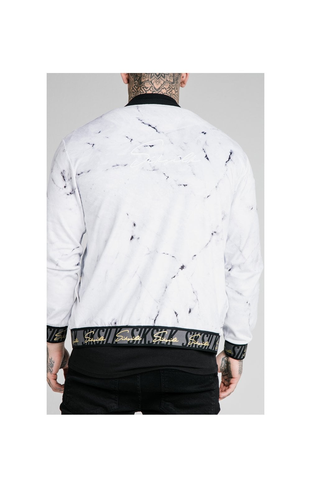 Load image into Gallery viewer, SikSilk Marble Velour Bomber - Grey &amp; White (1)