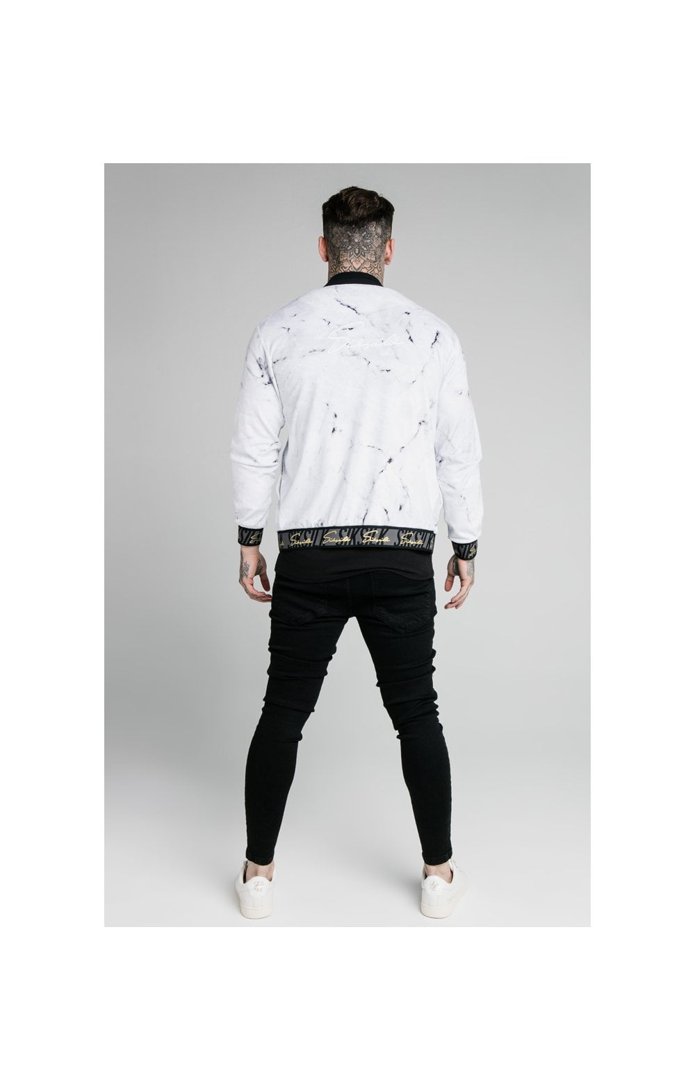 Load image into Gallery viewer, SikSilk Marble Velour Bomber - Grey &amp; White (4)