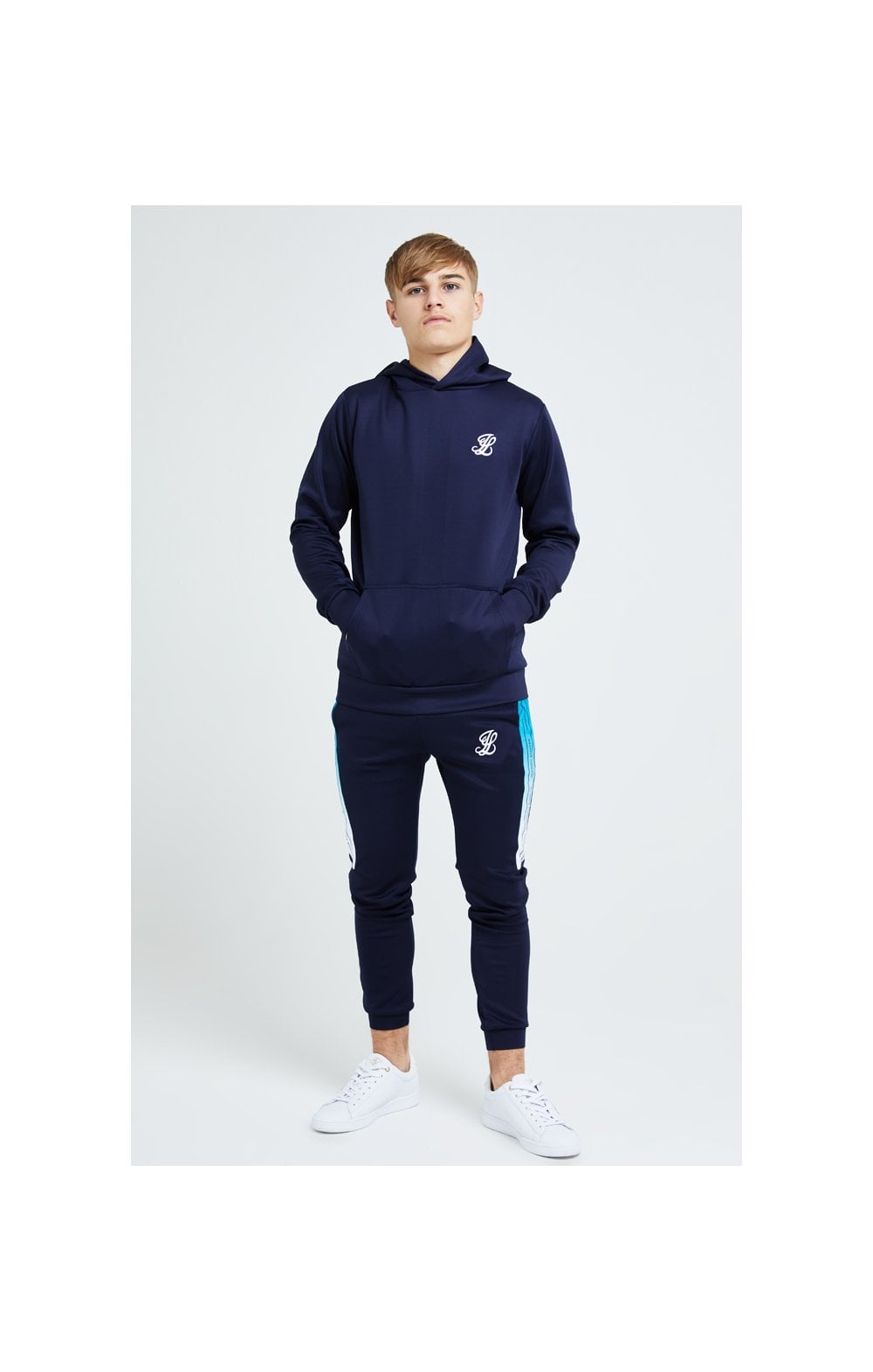 Load image into Gallery viewer, Illusive London Flux Taped Overhead Hoodie - Navy &amp; Blue (4)