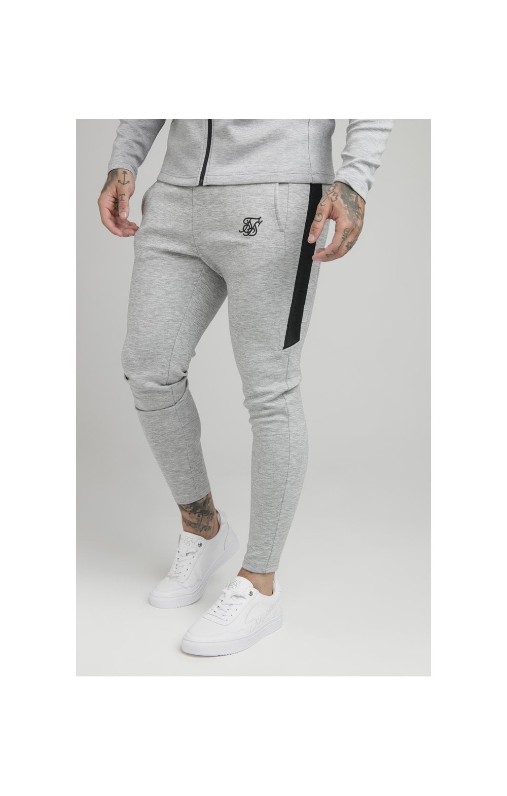 Load image into Gallery viewer, Black Motion Tape Zip Through Hoodie And Jogger Set (5)