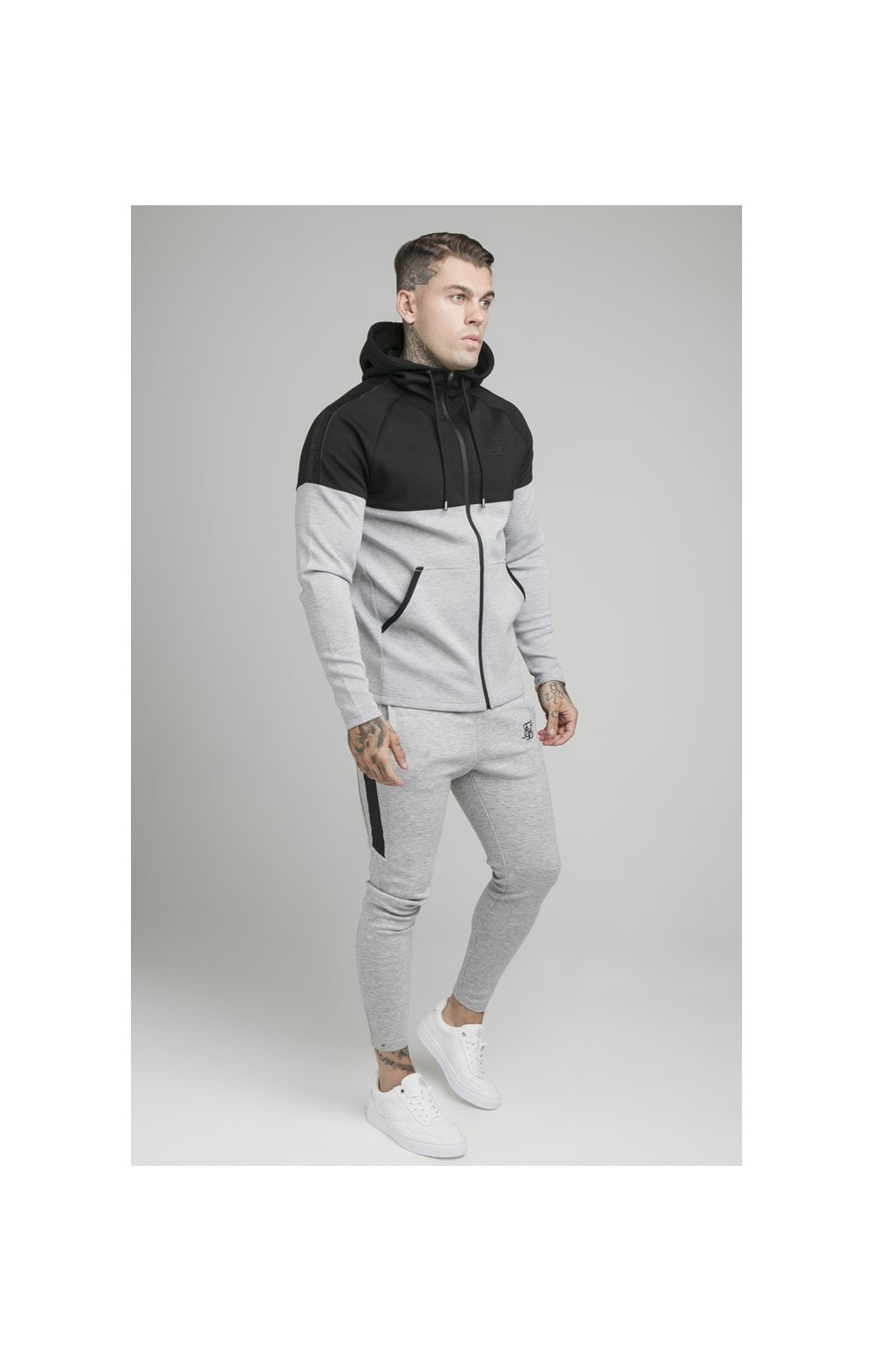 Load image into Gallery viewer, Black Motion Tape Zip Through Hoodie And Jogger Set (4)