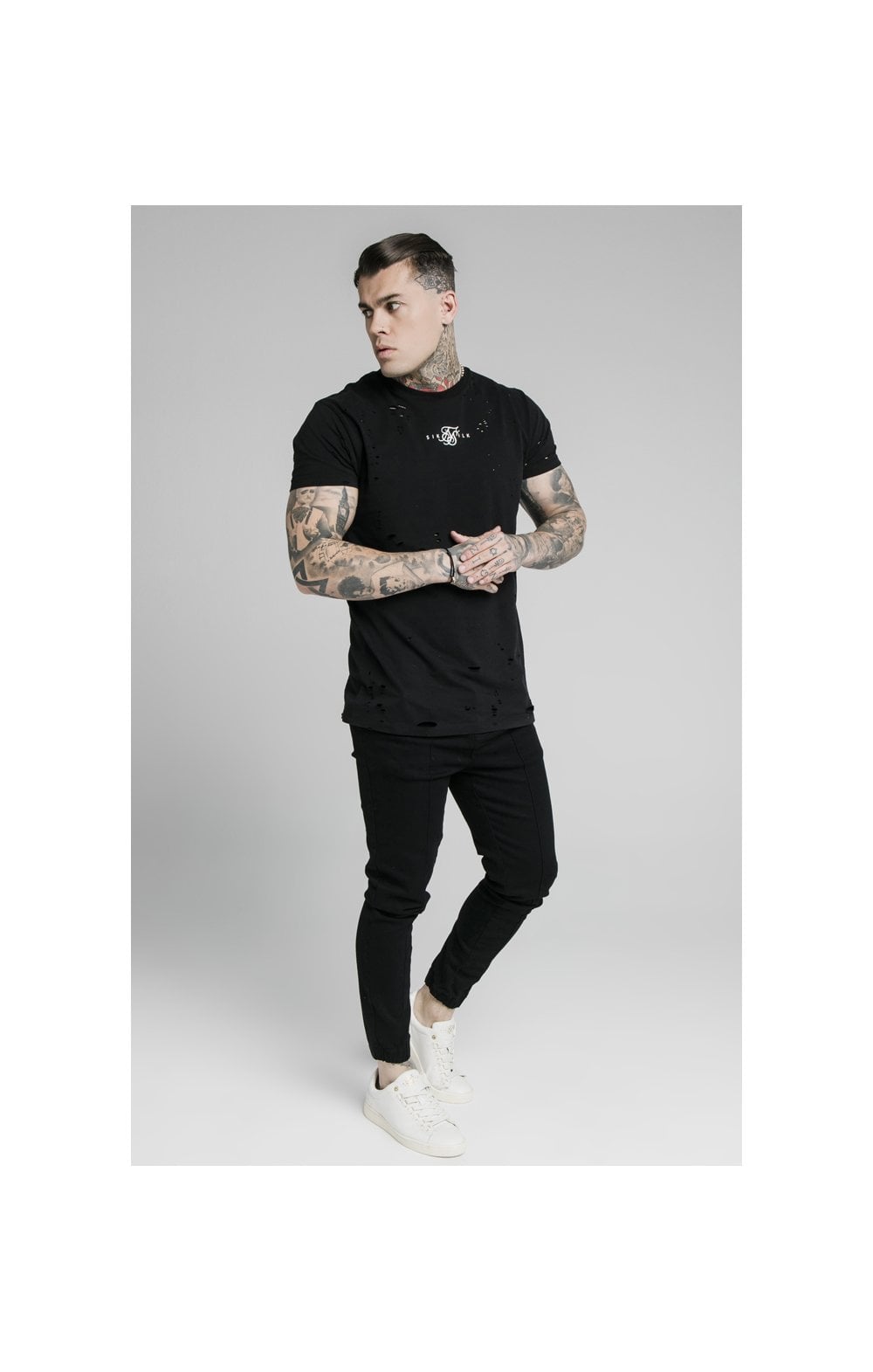 Load image into Gallery viewer, SikSilk Elasticated Cuff Pleated Jeans Pants - Washed Black (2)