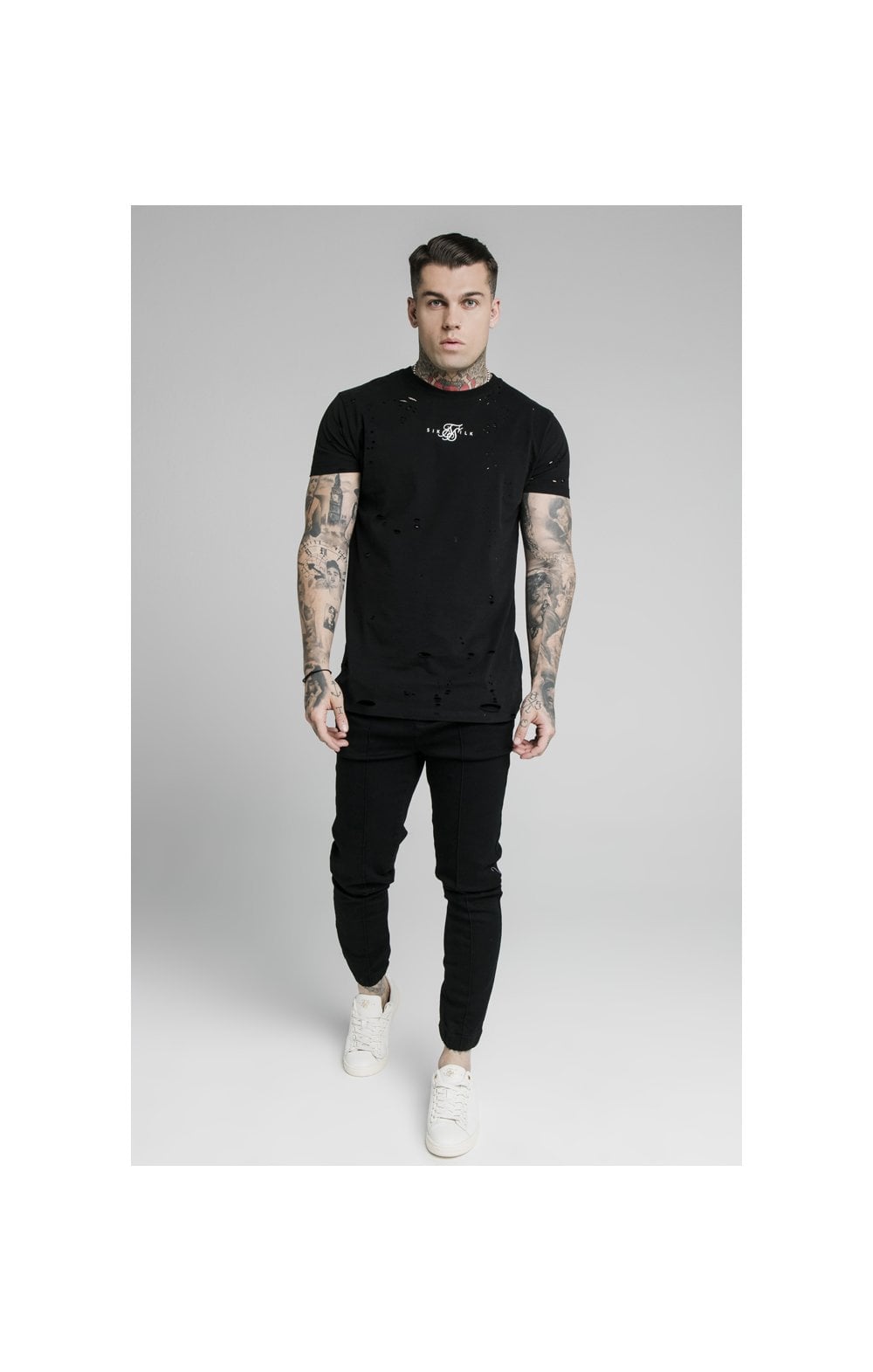 Load image into Gallery viewer, SikSilk Elasticated Cuff Pleated Jeans Pants - Washed Black (4)