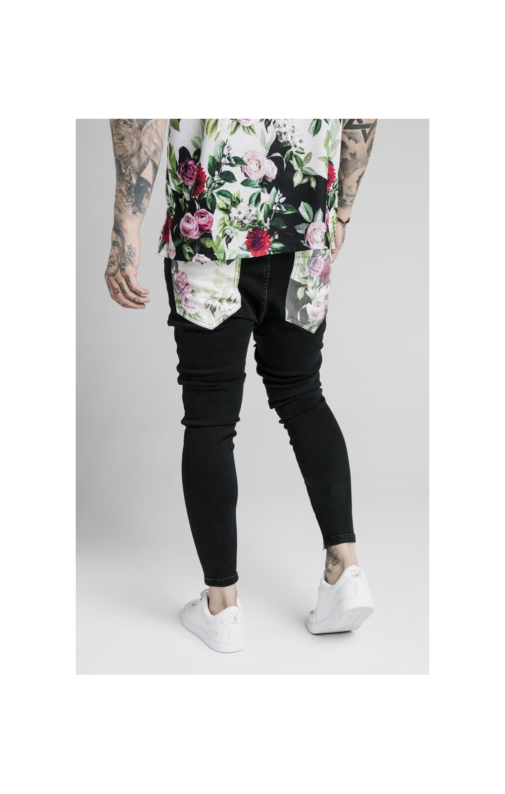 Load image into Gallery viewer, SikSilk Drop Crotch Jeans - Black &amp; Floral Pixel (3)