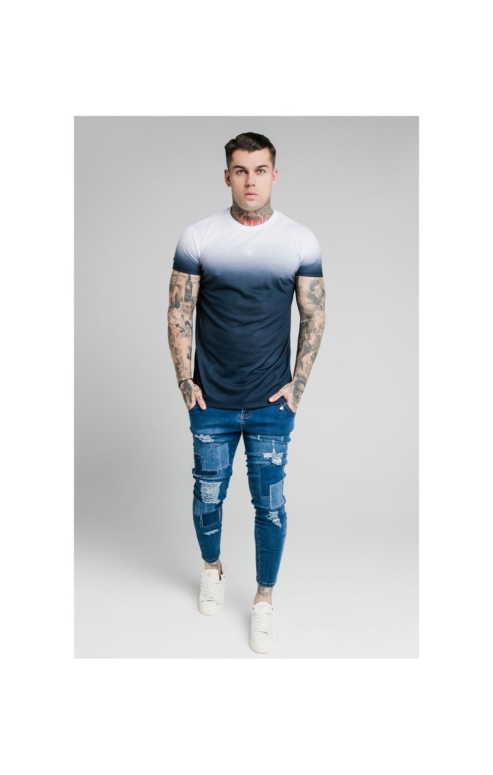 Load image into Gallery viewer, SikSilk Skinny Distressed Patch Jeans - Midstone (3)