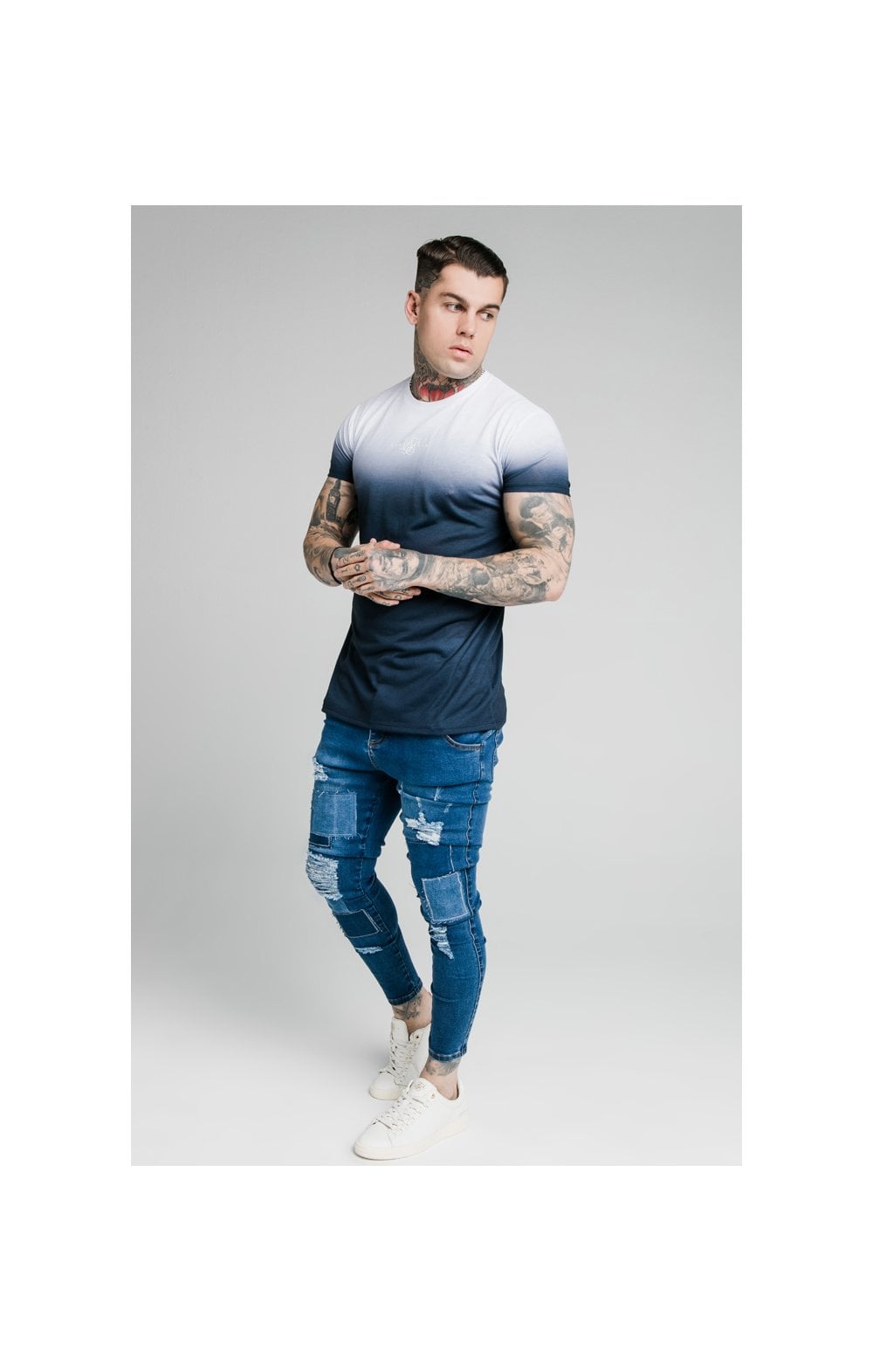 Load image into Gallery viewer, SikSilk Skinny Distressed Patch Jeans - Midstone (4)