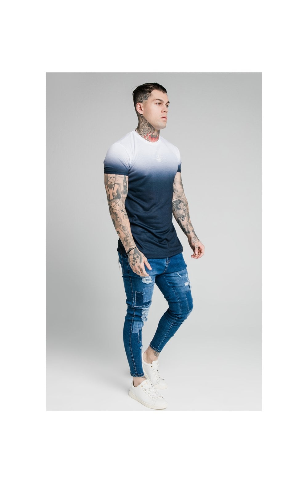 Load image into Gallery viewer, SikSilk Skinny Distressed Patch Jeans - Midstone (6)