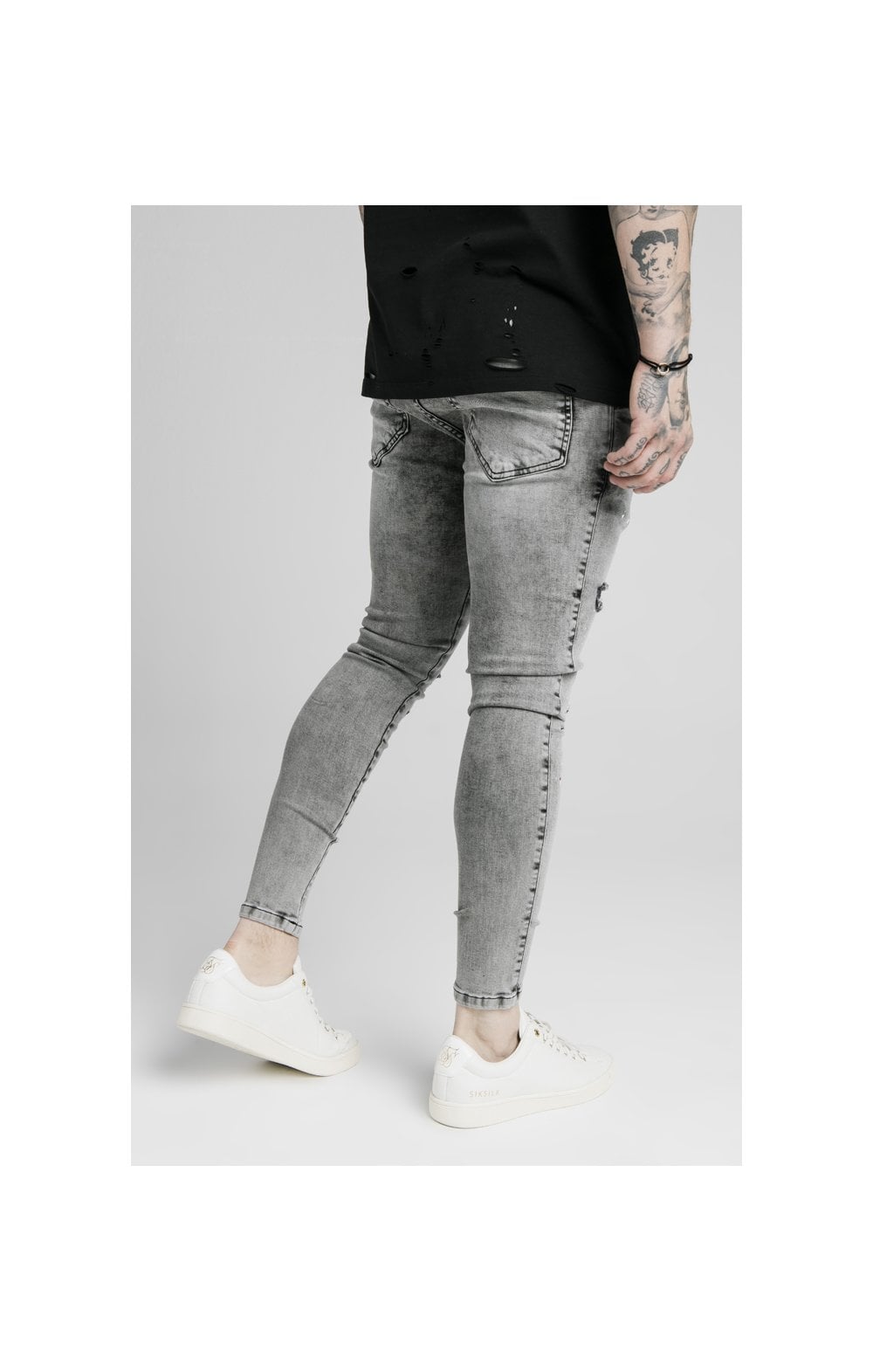 Load image into Gallery viewer, SikSilk Skinny Distressed Riot Jeans - Snow Wash (2)