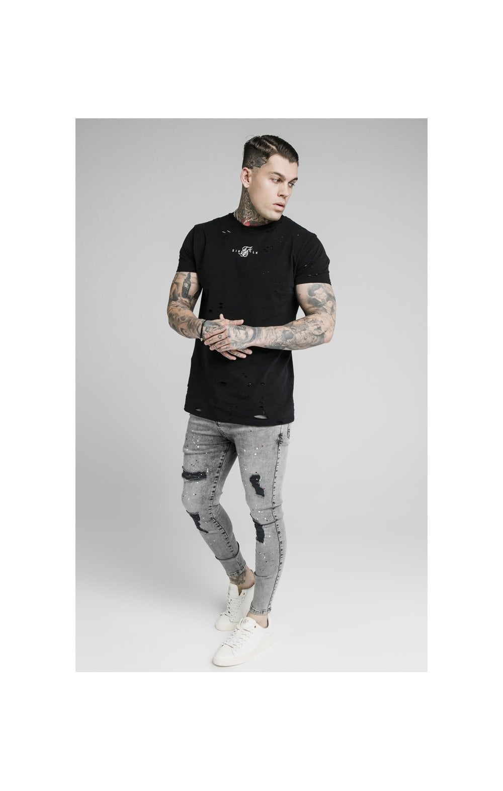 Load image into Gallery viewer, SikSilk Skinny Distressed Riot Jeans - Snow Wash (3)