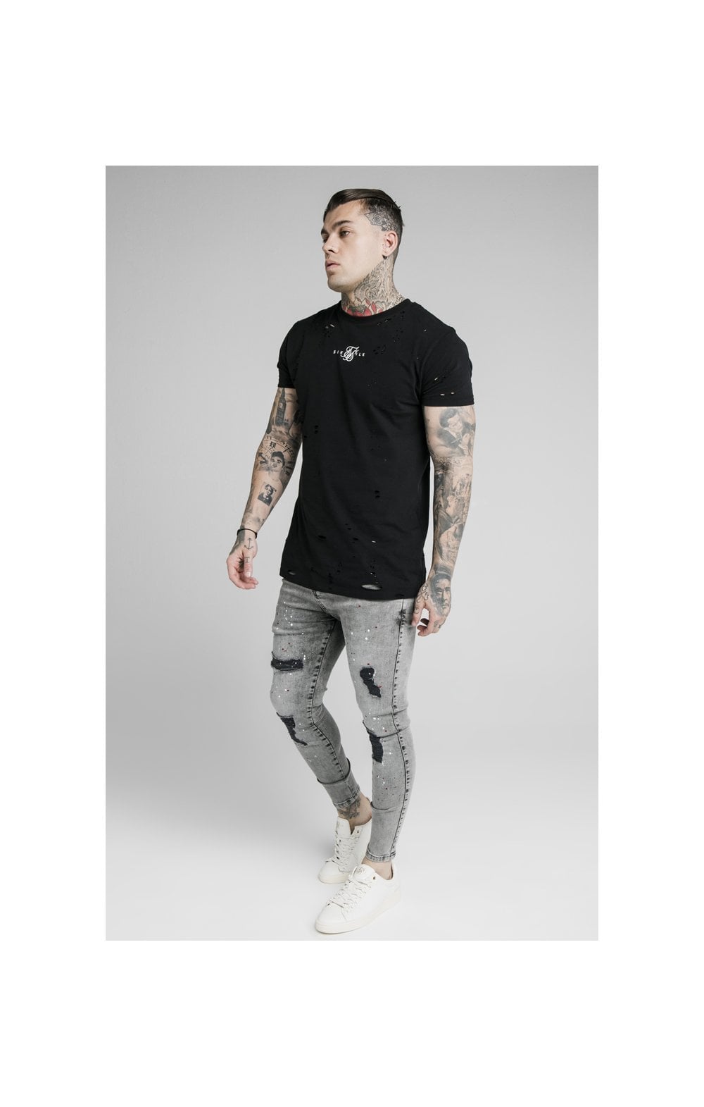 Load image into Gallery viewer, SikSilk Skinny Distressed Riot Jeans - Snow Wash (4)