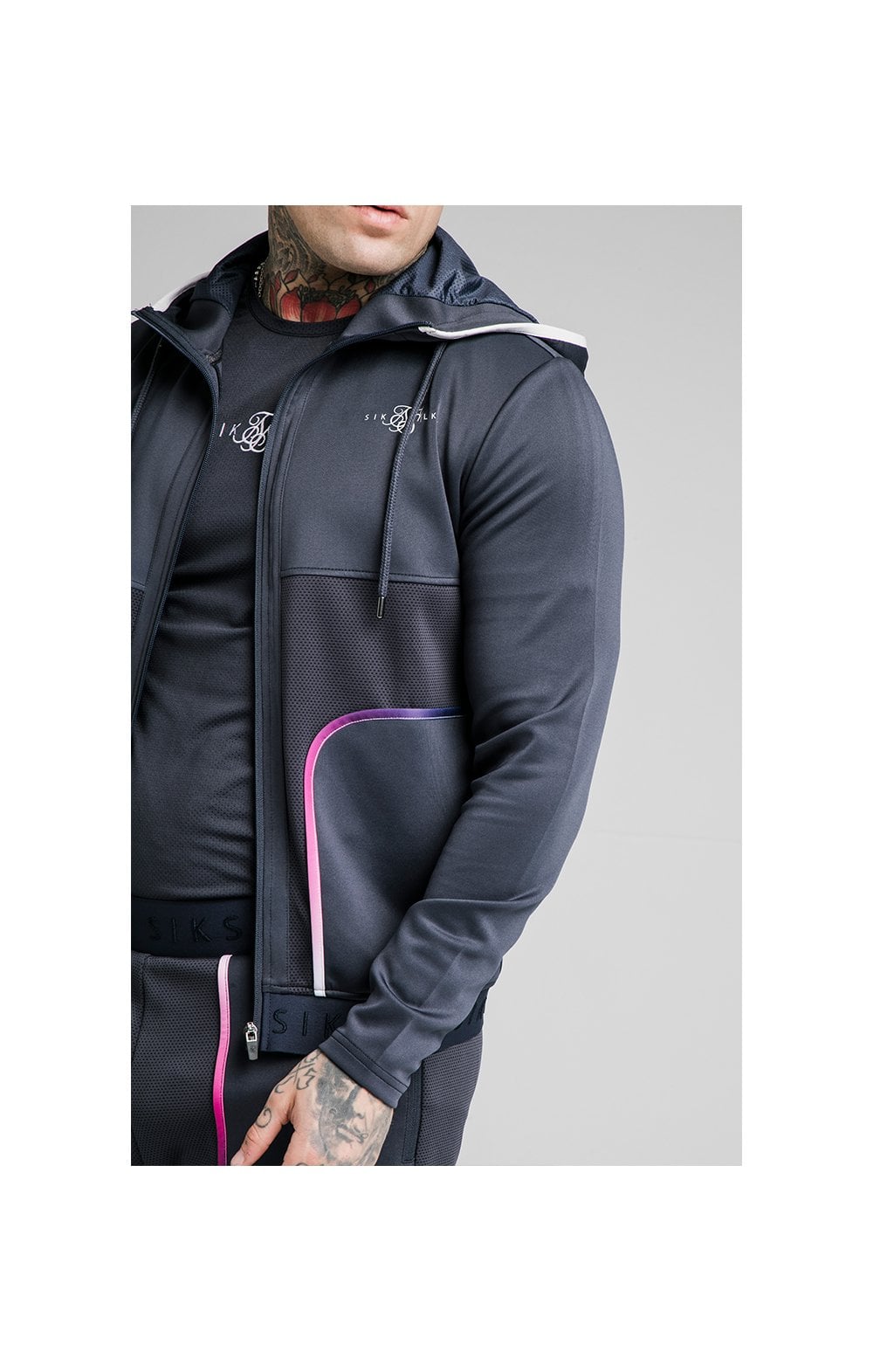 Load image into Gallery viewer, SikSilk Legacy Fade Zip Through Hoodie – Midnight Grey &amp; Neon White (1)