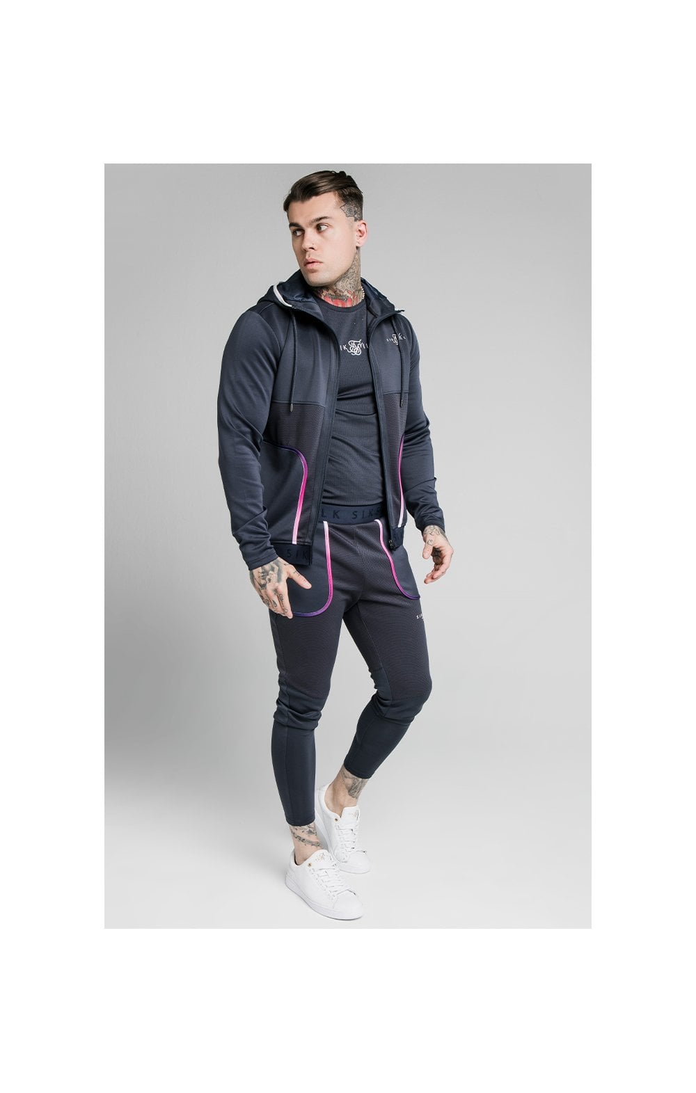 Load image into Gallery viewer, SikSilk Legacy Fade Zip Through Hoodie – Midnight Grey &amp; Neon White (2)