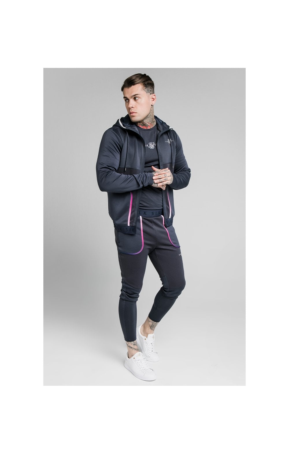 Load image into Gallery viewer, SikSilk Legacy Fade Zip Through Hoodie – Midnight Grey &amp; Neon White (3)