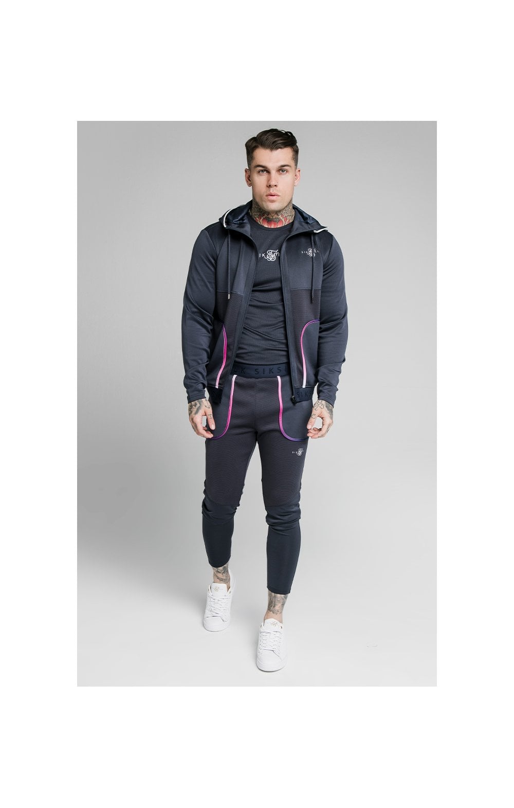 Load image into Gallery viewer, SikSilk Legacy Fade Zip Through Hoodie – Midnight Grey &amp; Neon White (4)