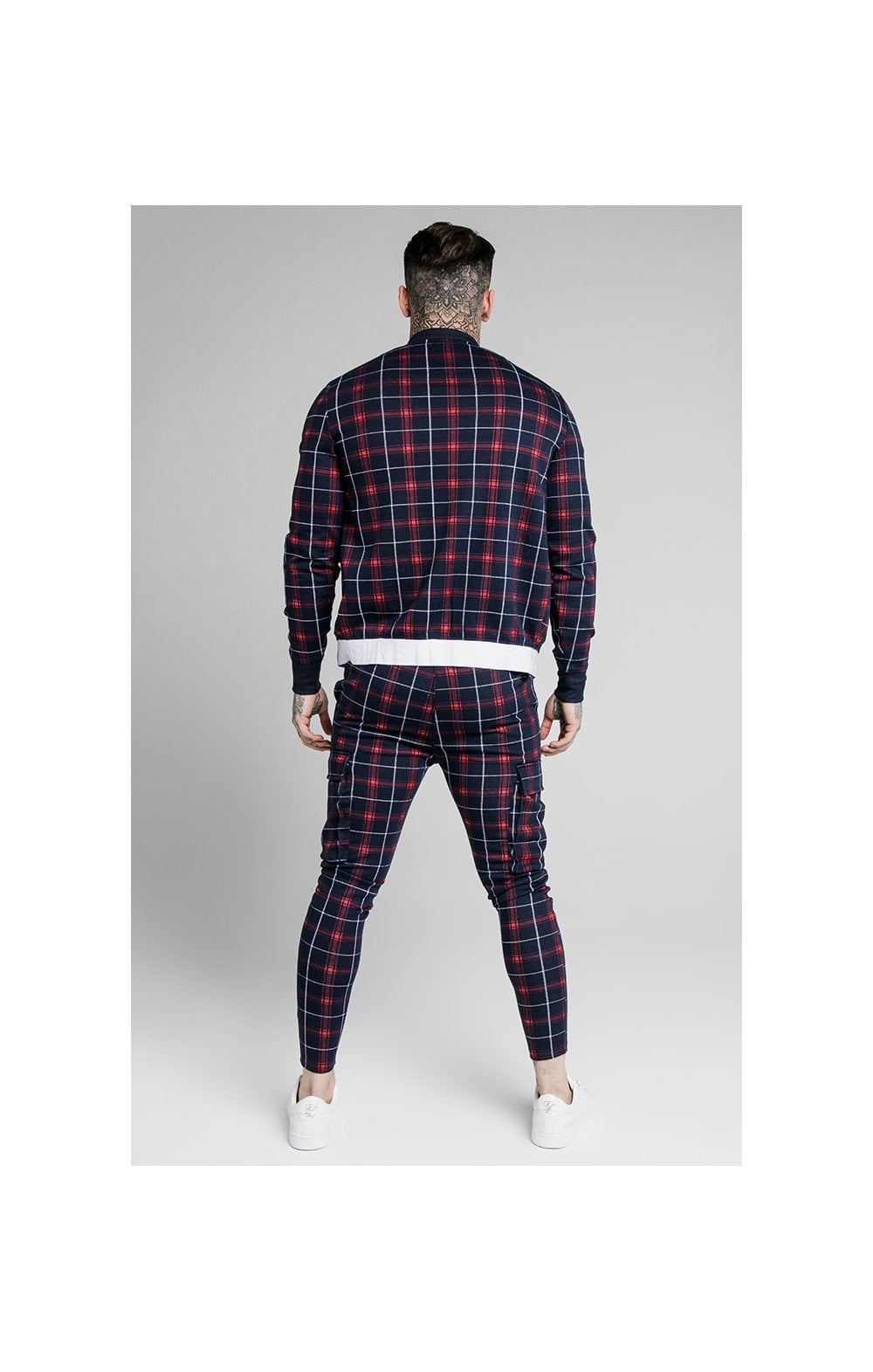 Load image into Gallery viewer, SikSilk Jacquard Check Bomber Jacket – Navy (5)