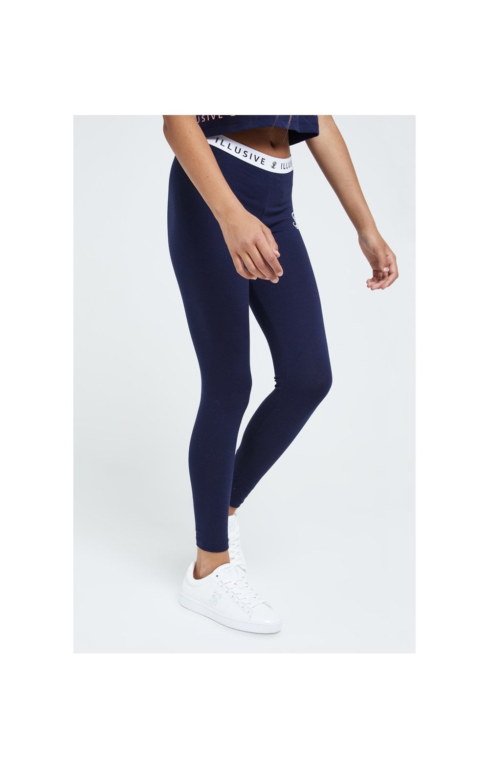 Load image into Gallery viewer, Illusive London Tape Logo Leggings - Navy (1)