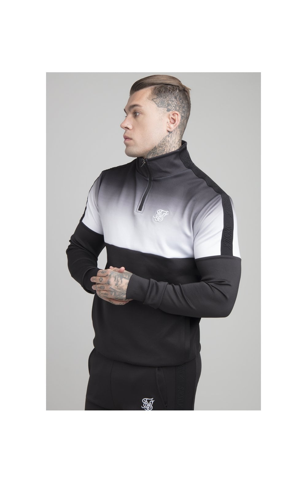 Load image into Gallery viewer, SikSilk 1/4 Zip Fade Track Top - Black &amp; White