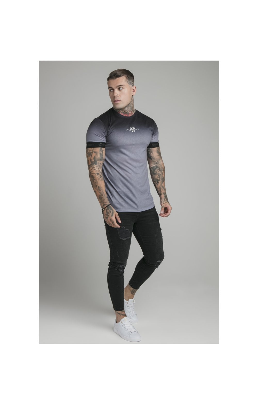 Load image into Gallery viewer, SikSilk High Fade Tape Tee - Grey &amp; Black (3)