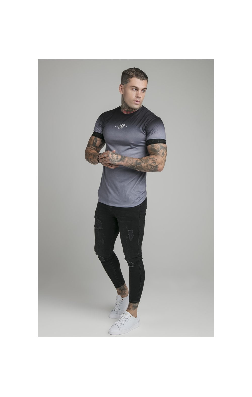 Load image into Gallery viewer, SikSilk High Fade Tape Tee - Grey &amp; Black (4)