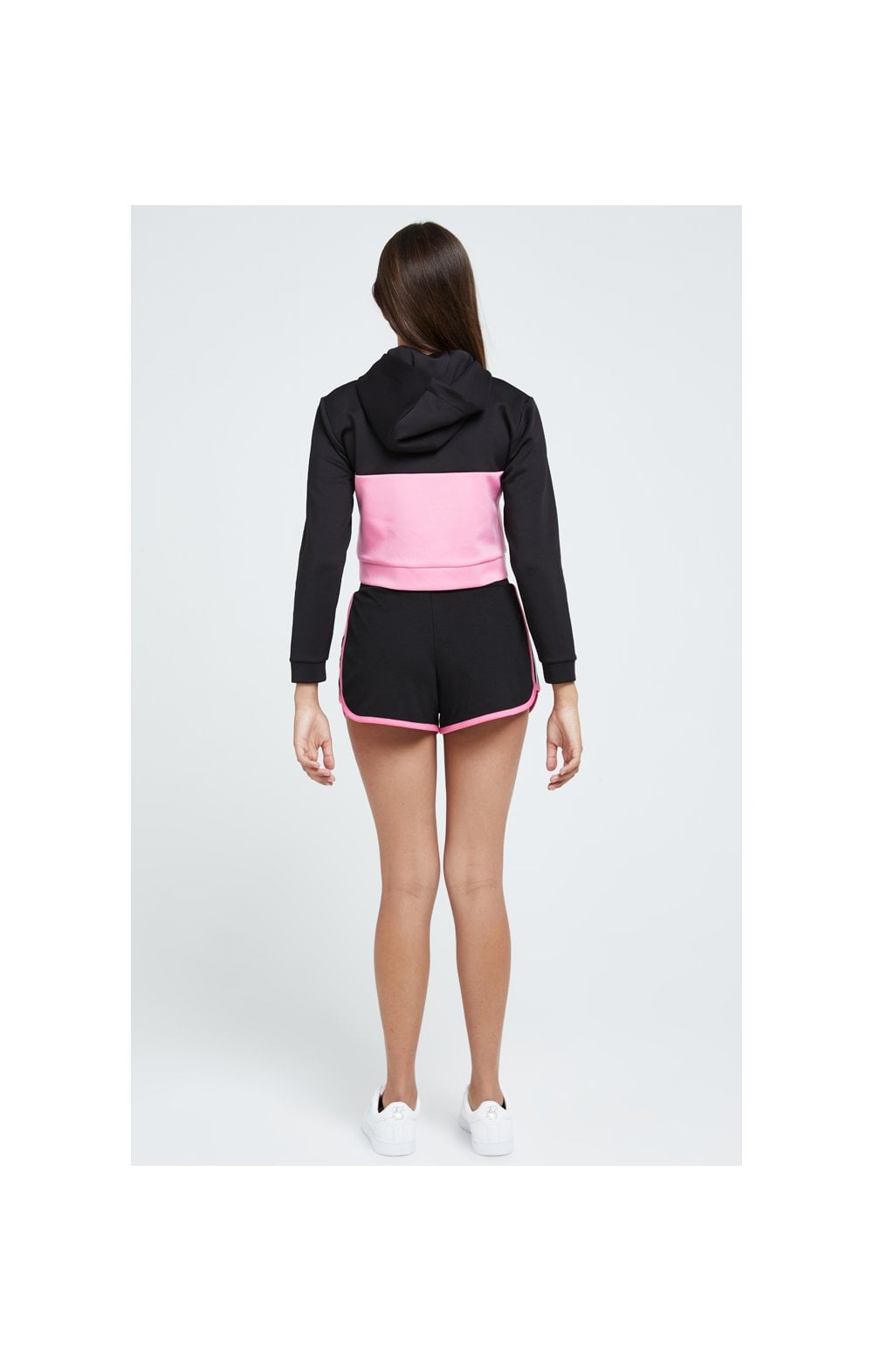 Load image into Gallery viewer, Illusive London Colour Block Cropped Hoodie - Black &amp; Pink (4)