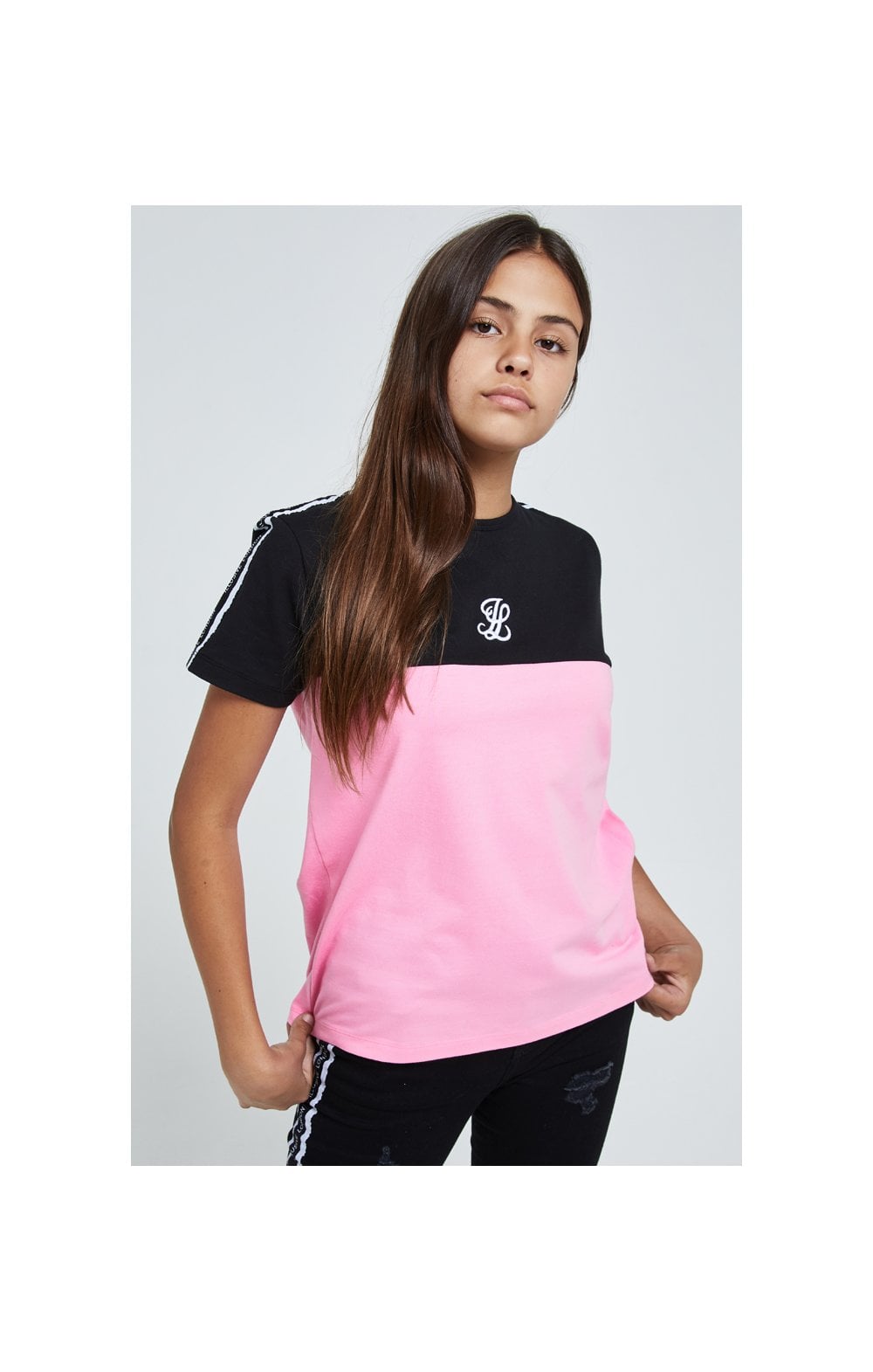Load image into Gallery viewer, Illusive London Colour Block Tape Tee - Black &amp; Pink