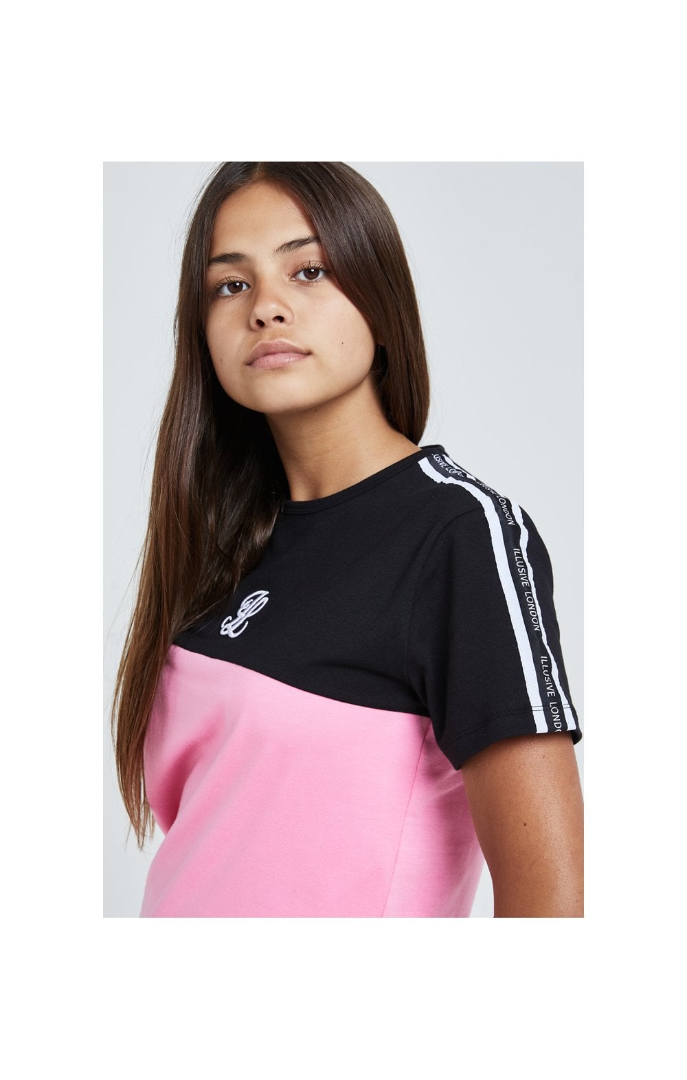 Load image into Gallery viewer, Illusive London Colour Block Tape Tee - Black &amp; Pink (1)