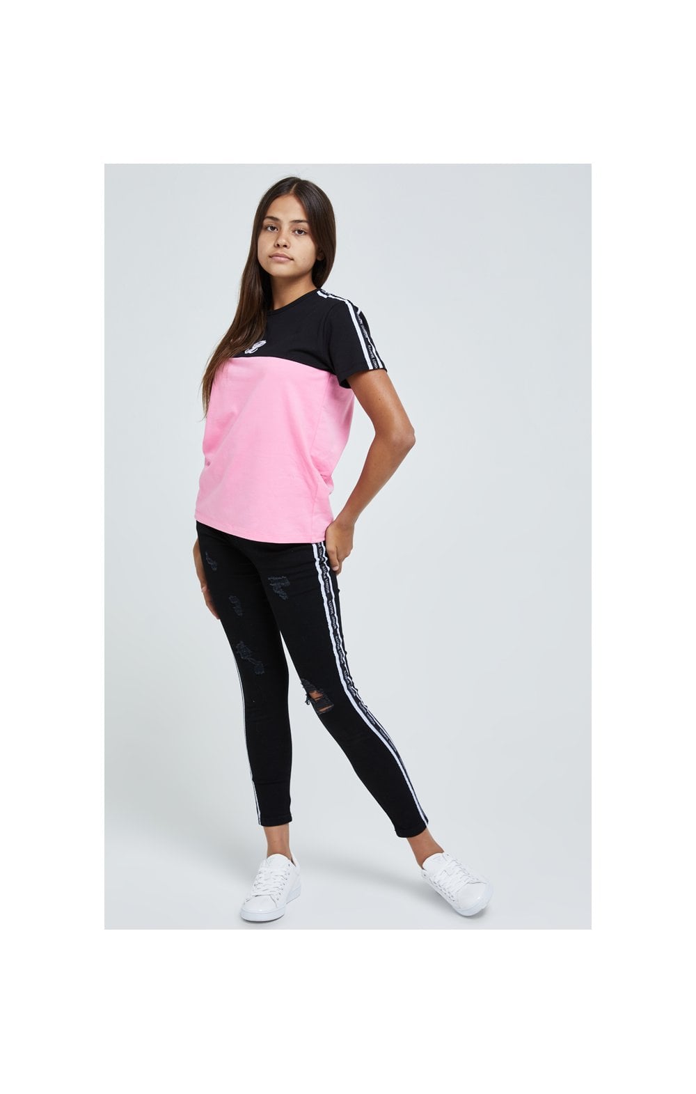 Load image into Gallery viewer, Illusive London Colour Block Tape Tee - Black &amp; Pink (2)