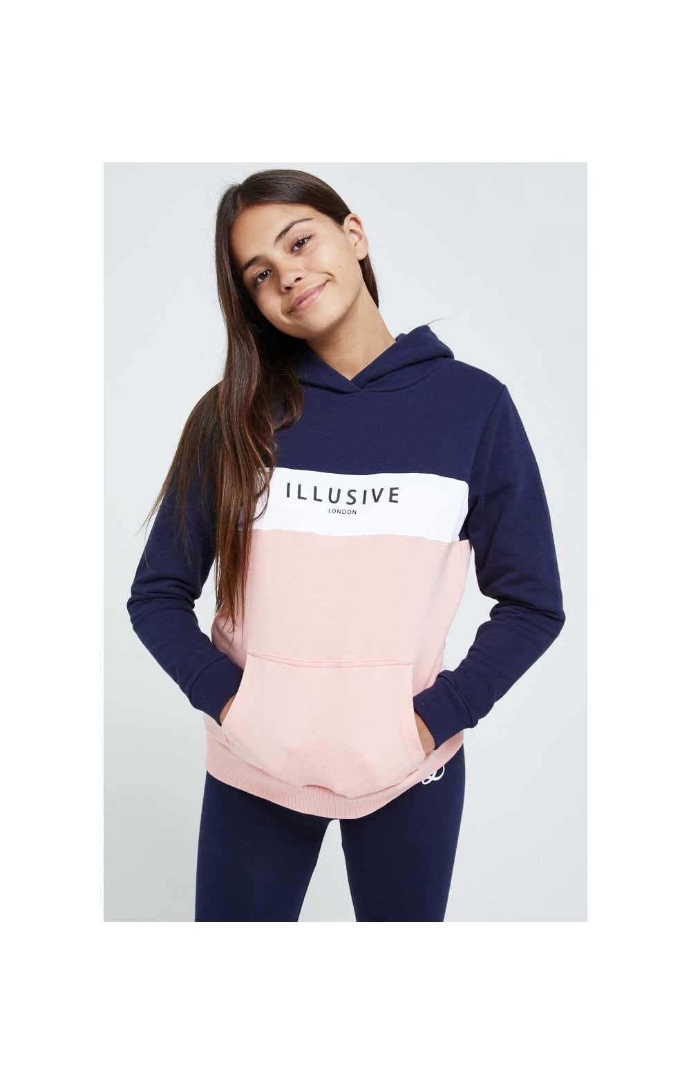 Load image into Gallery viewer, Illusive London Colour Block Hoodie - Navy &amp; Pink