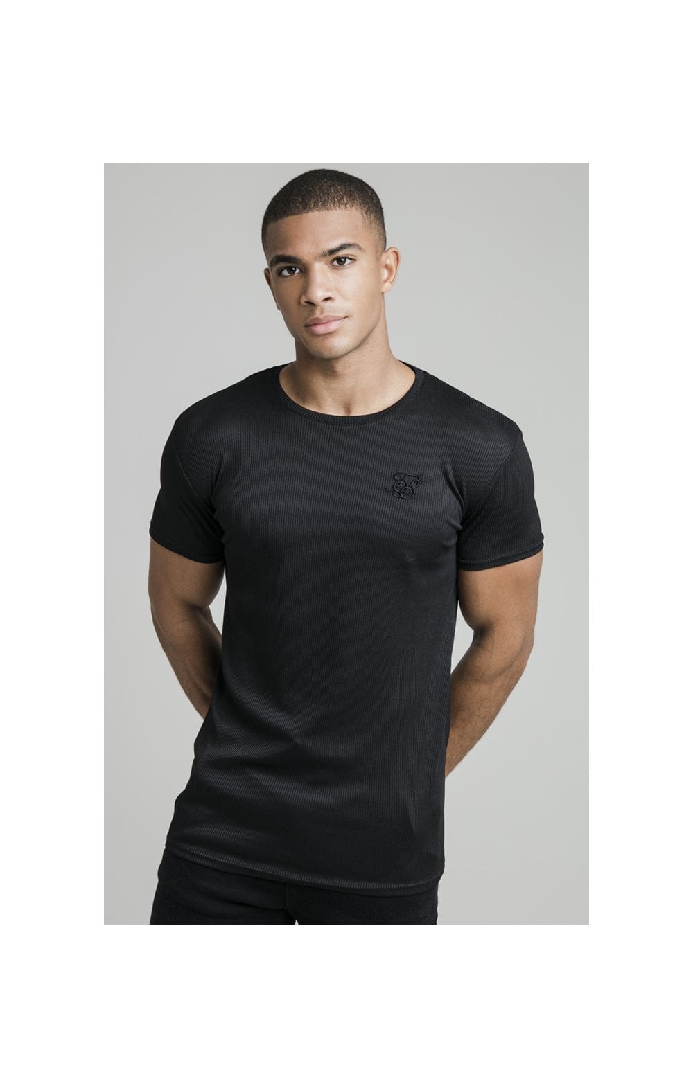 Load image into Gallery viewer, Black Ribbed Raglan Muscle Fit T-Shirt
