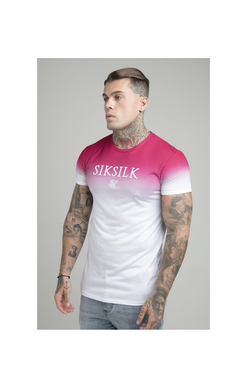 Load image into Gallery viewer, Pink Embroidered Muscle Fit T-Shirt
