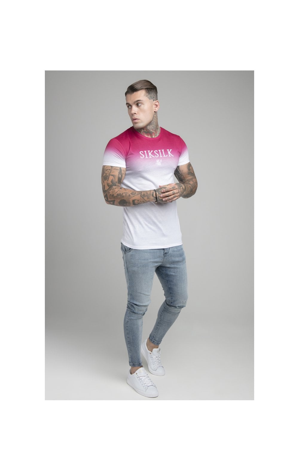 Load image into Gallery viewer, Pink Embroidered Muscle Fit T-Shirt (3)