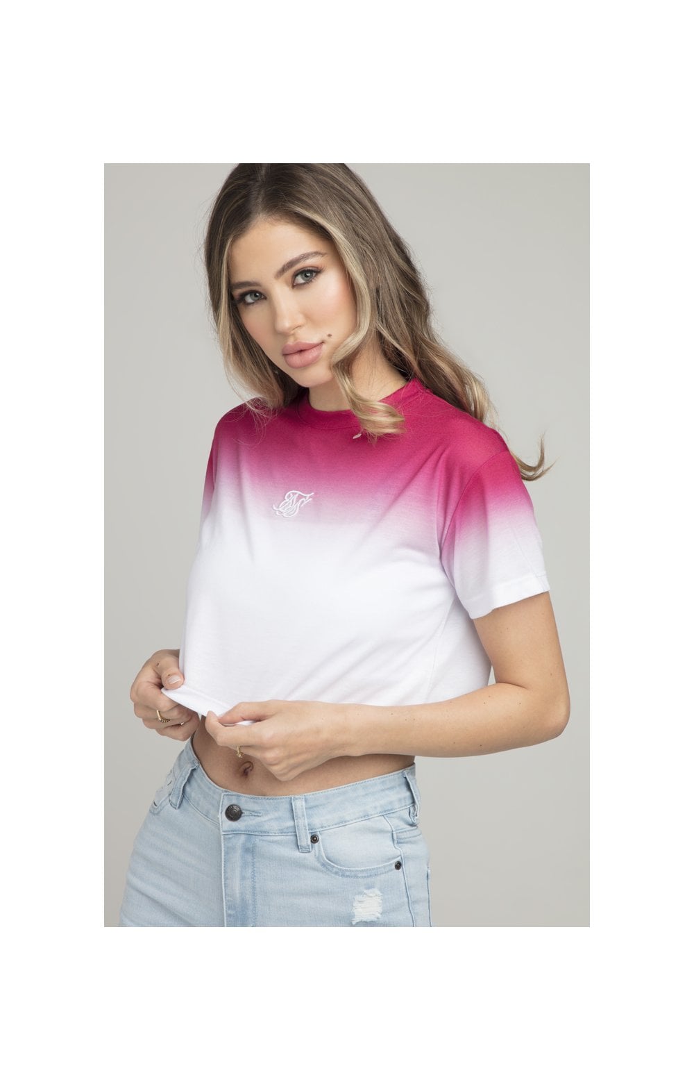 Load image into Gallery viewer, SikSilk High Fade Crop Tee - Pink &amp; White