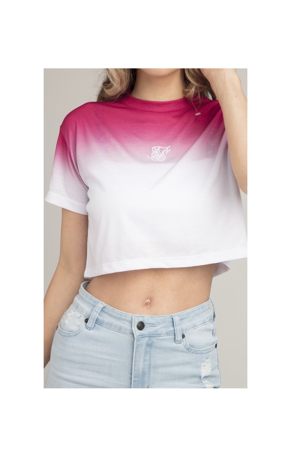 Load image into Gallery viewer, SikSilk High Fade Crop Tee - Pink &amp; White (1)