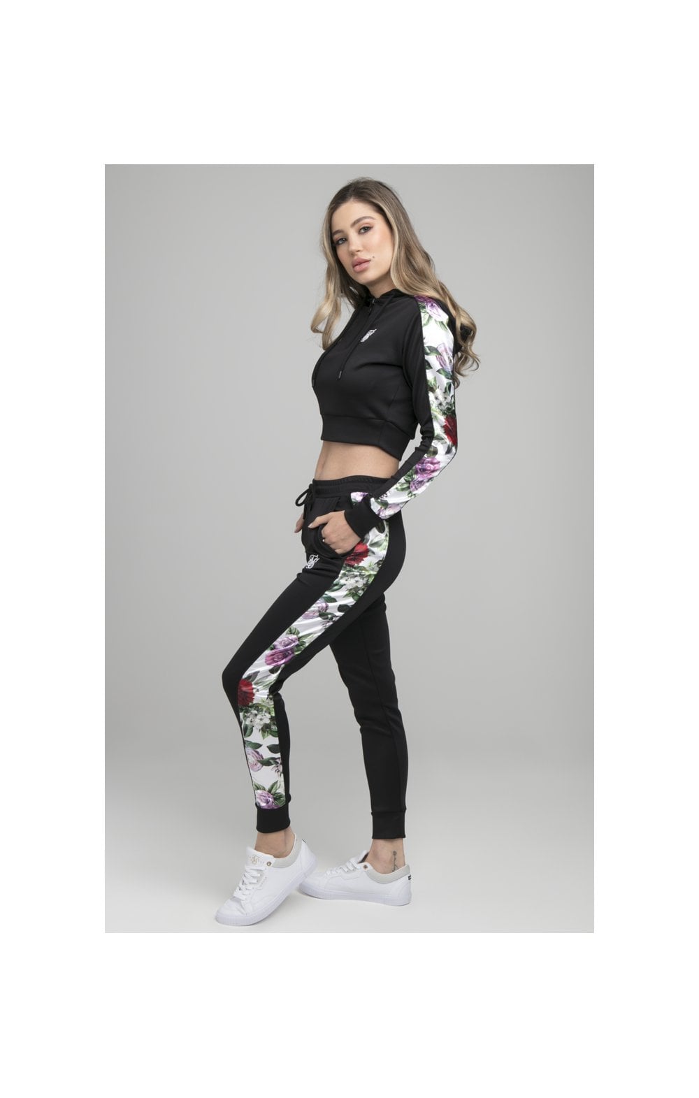 Load image into Gallery viewer, SikSilk Floral Pixel Track Top - Black (2)