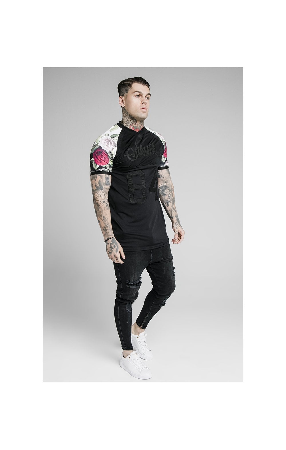 Load image into Gallery viewer, SikSilk Stretch Tee - Black &amp; Floral Pixel (3)