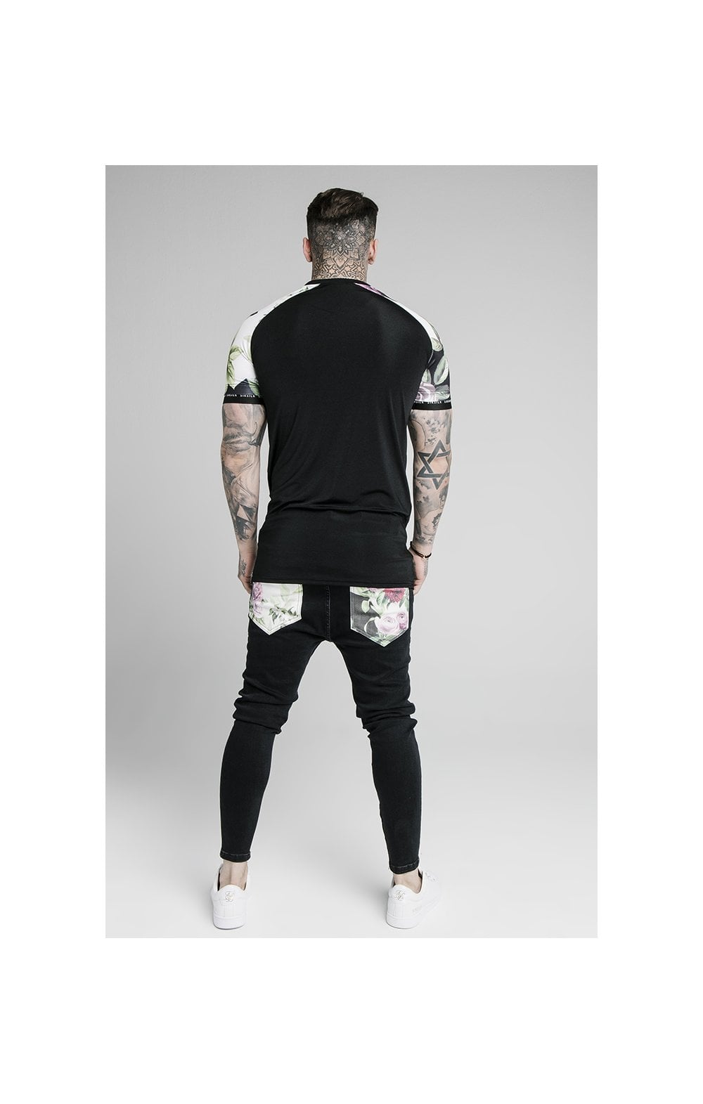 Load image into Gallery viewer, SikSilk Stretch Tee - Black &amp; Floral Pixel (5)