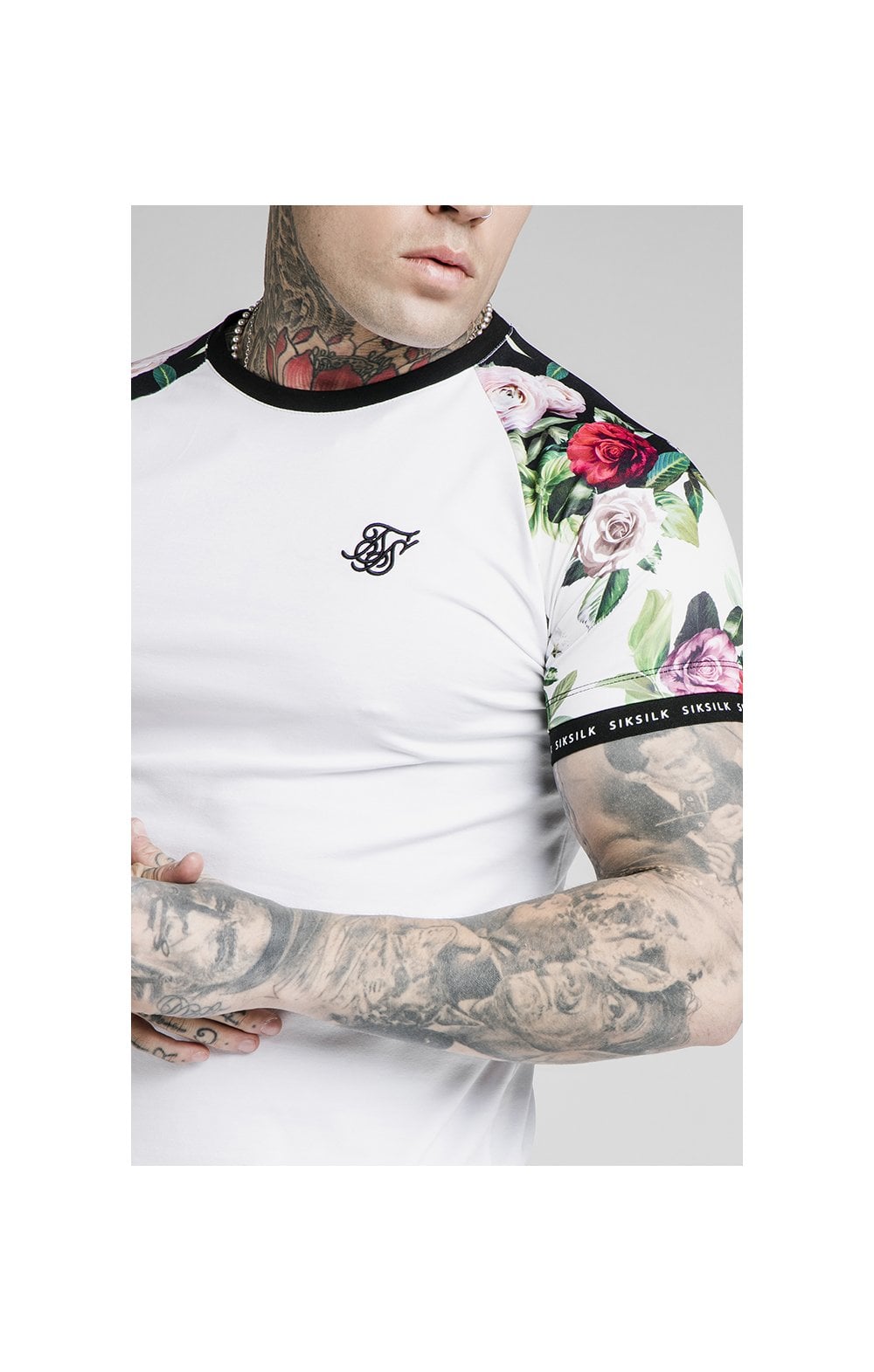 Load image into Gallery viewer, SikSilk S/S Floral Pixel Inset Tech Tee - White &amp; Floral Pixel (1)