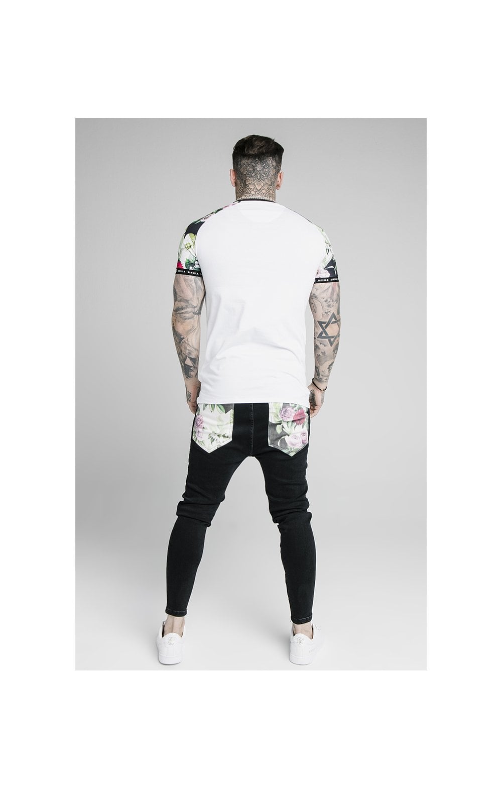 Load image into Gallery viewer, SikSilk S/S Floral Pixel Inset Tech Tee - White &amp; Floral Pixel (4)