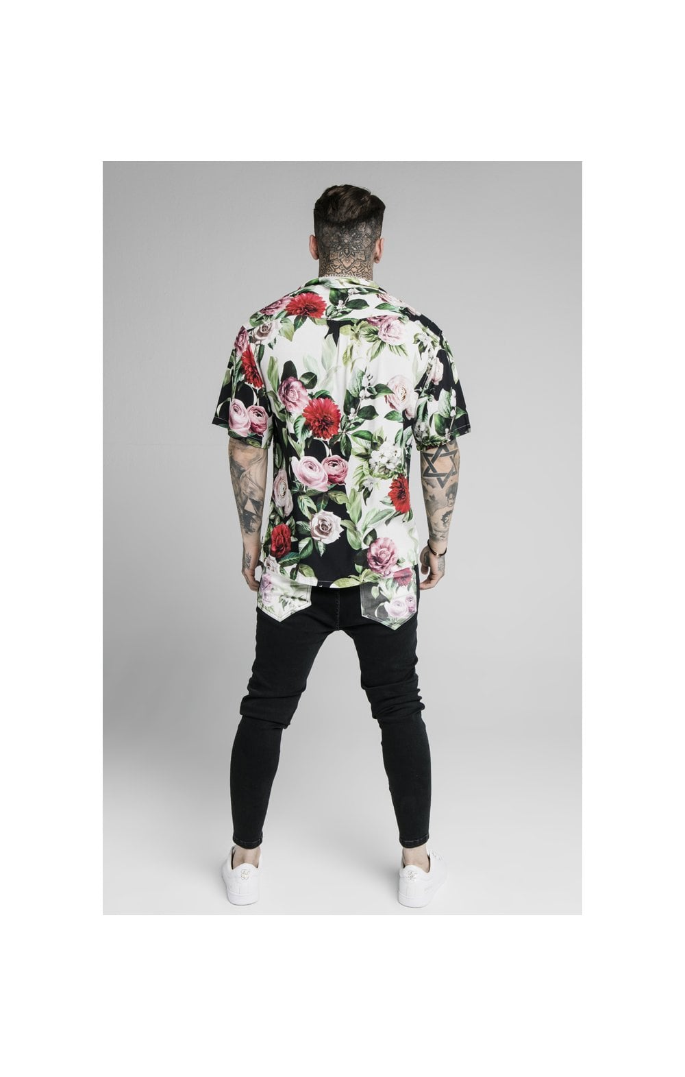 Load image into Gallery viewer, SikSilk Floral Pixel High Collar Resort Shirt - Black &amp; Floral Pixel (5)