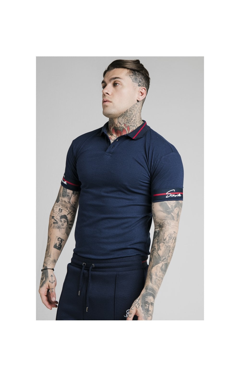 Load image into Gallery viewer, SikSilk Pique Polo Shirt Exposed Tape - Navy