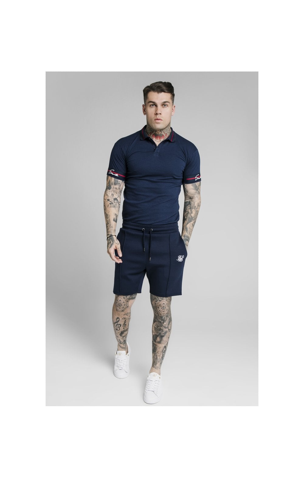Load image into Gallery viewer, SikSilk Pique Polo Shirt Exposed Tape - Navy (3)