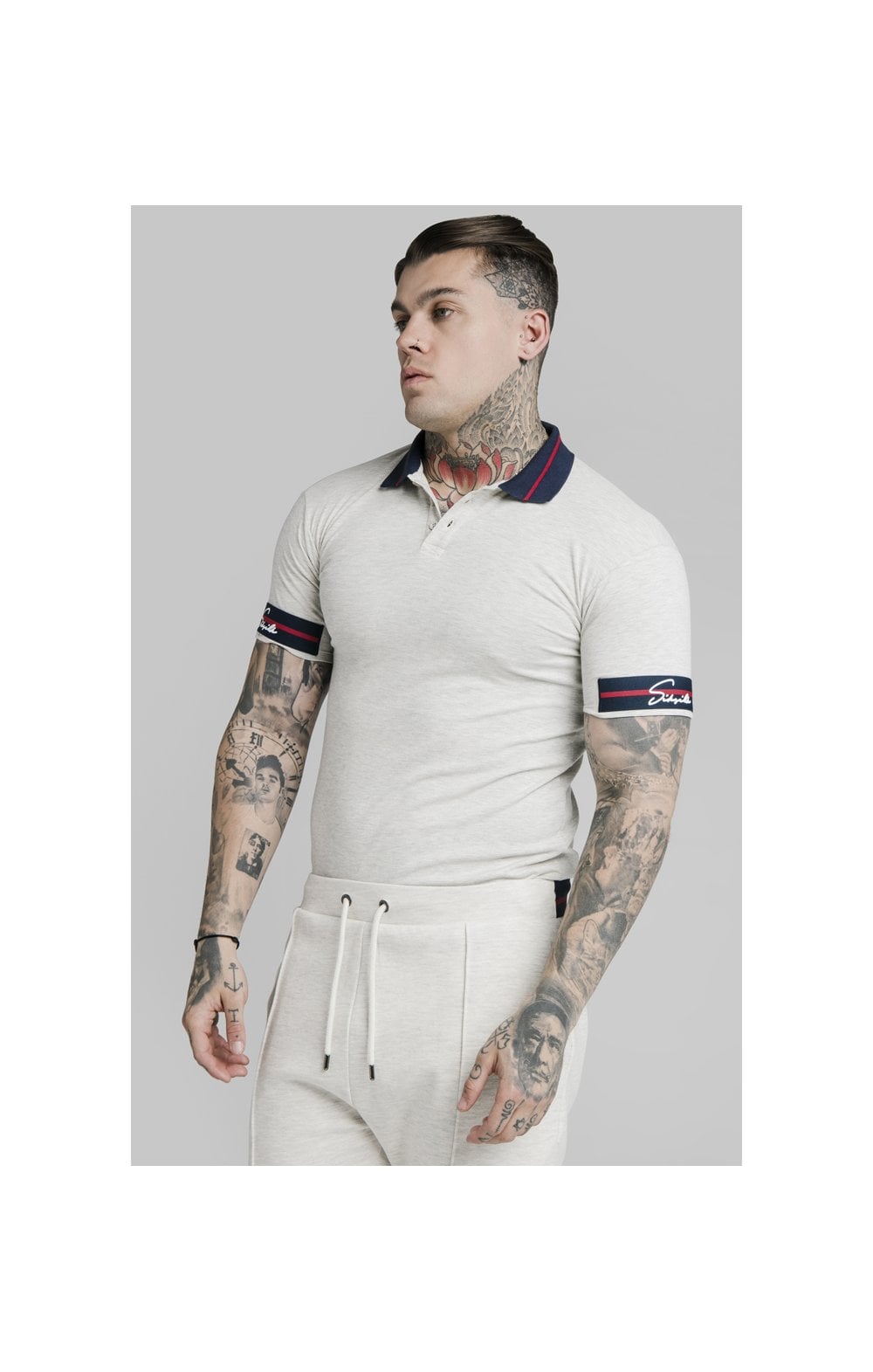 Load image into Gallery viewer, SikSilk Pique Polo Shirt Exposed Tape - Light Grey